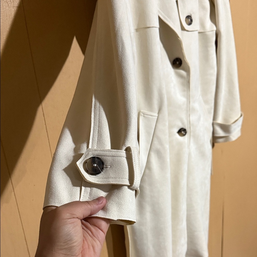 Fashion Nova Women's Cream Double-Breasted Pea Coat - Picture 3 of 16